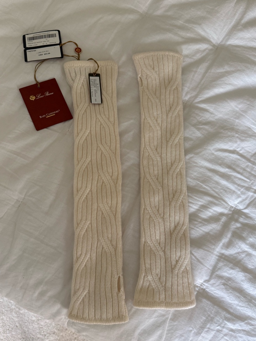 Loro Piana Cream Cable Knit Arm/Leg Warmers
